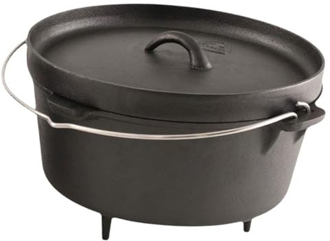 F Fityle Olla de Horno holandés de Hierro Fundido para Acampar, Mango de Metal, presazonada con Tapa, Olla Profunda para Barbacoa, mochilero, fogata y Camping