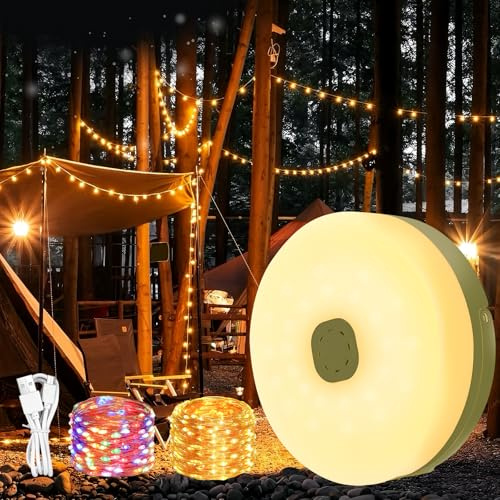 KEWUZY Guirlande Camping - 10m 8 Modes 2000mah Lampe Lumineuse De Camping Escamotable Portative Imperméable Extérieure Étanche Guirlande Lumineuse À Led Rechargeable Pour Cour, Randonnée, Décoration
