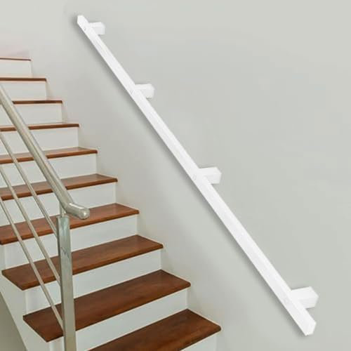 Lanmmraifc Weißer Treppenhandlauf aus Schmiedeeisen, Wandmontage, Balustraden, Haltegriff, Geländerstützsatz für den Innen- und Außenbereich, 30~600 cm, Komplettsatz(270cm)