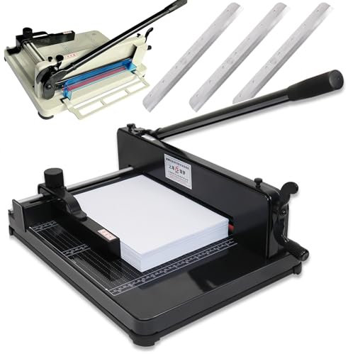 Guillotine Papierschneider, A3, industrieller Trimmer, schneidet bis zu 400 Blatt, 12 Blatt Kapazität, Sicherheitsschutz, Klingenverriegelung, inklusive 3 Ersatzklingen für Karton und Laminieren