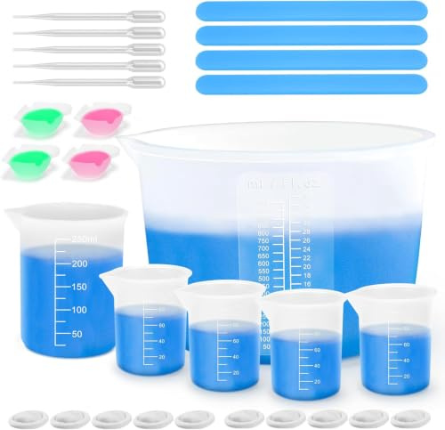 Anhow Misurino in Resina Epossidica, 1000ml/ 250ml/ 100ml Misurini con Pipette Misurino di Miscelazione Antiaderenti Set di 29 per Stampi Resina Epossidica, Fai da Te, Laboratorio, Cucina