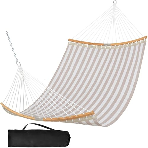 SUNCREAT Hammocks 14 FT Quick Dry Hammock with Spreader Bar, Light Gray | 2 Person Hammock for Outdoor Patio Yard Poolside, 450 lbs Capacity