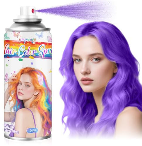 MSDADA Spray de Couleur Violet Temporaire pour Cheveux - Teinture Fantaisie Lavable en un Shampoing, Sans Résidu - Pour Déguisements, Festivals, Créations Originales (120ml)