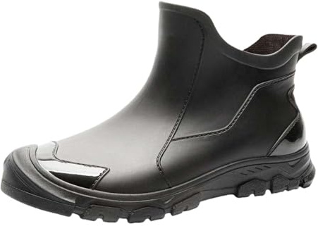 Stivali di gomma unisex, impermeabili, in gomma antiscivolo, per esterni, con suola in gomma, per il tempo libero, per la pioggia, Nero , 45