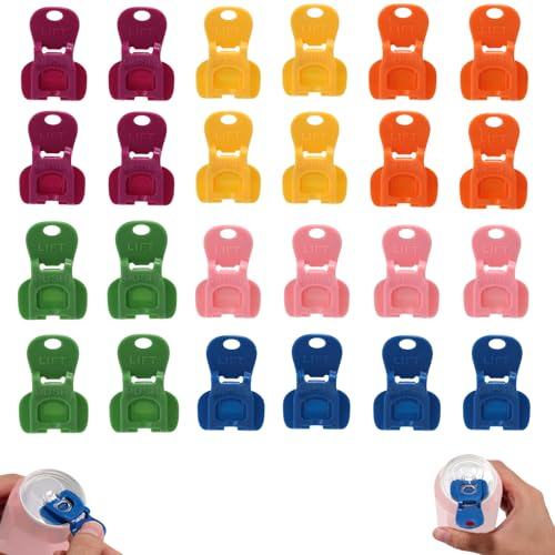 Lyreh 24pcs Easy Tab Opener, Plastic Colorful Drink Can Protector Cap Complete Cover Easy Tab Opener Tin Can Ring Pull Open Tool for Soda Beer Dustproof and Leakproof