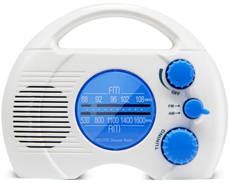 Asyduey Radio Étanche de Douche à 4 Niveaux, Mini Radio AM FM, Radio de Salle de Bain avec Carte Enfichable