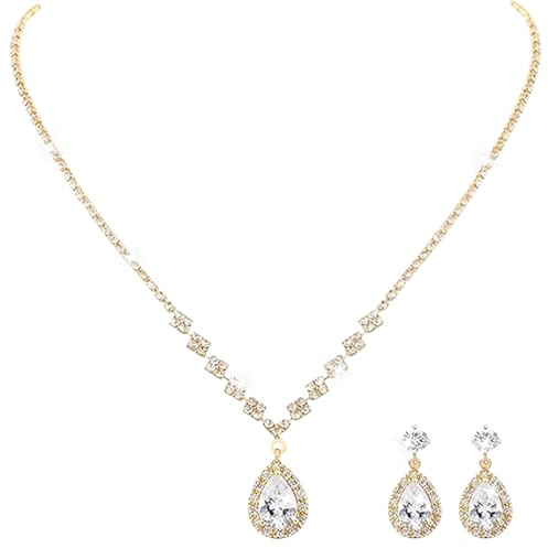 YUEXNKO Braut Schmuck Set, Kristall Halskette Ohrringe Set, Hochzeits Brautschmuck Set, Strass Schmuckset, Hochzeit Schmuckset für Damen, für Damen Hochzeit Abschlussball Party