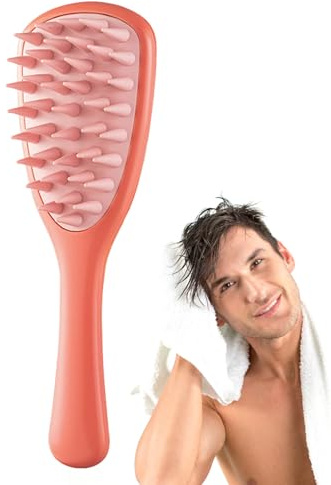 Spazzola morbida per shampoo con manico lungo - Esfoliante per cuoio capelluto, scrubber per capelli, doccia, massaggio, strumento per la crescita dei capelli, stimolante per la pulizia delicata, adat