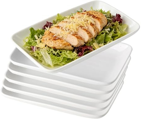 Luckwaii Rechteckige Teller 6er Set Servierplatte Servierteller Kleine Teller Melamin Dessertteller Rechteckig Länglich Serving Platters Weißes Serviertablett 23,8x14,8cm für Hause Antipasti