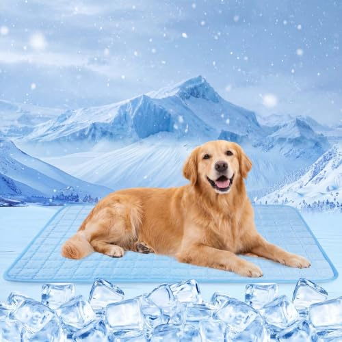 URAQT Tappetino Rinfrescante, 90x60cm Tappetino Refrigerante per Cani e Gatti, cuscino rinfrescante estivo per cani, Cuccia Refrigerante Lavabile, Durevole e Antigraffio, per Animali di Media Grande