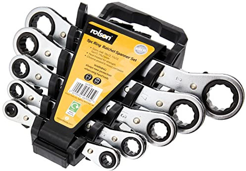 Rolson 46905 - Chiavi a cricchetto a testa poligonale fresata, confezione da 5