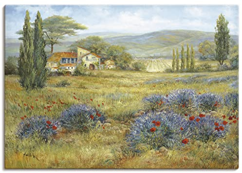 ARTLAND Wanddeko Leinwand Bilder Wandbild 100 x 70 cm Landschaften Europa Frankreich Malerei Grün A1HP Provence Lavendelwiese