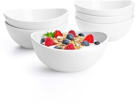 Sweese 18 oz Medium White Porcelain Bowls - Set of 6 Cereal, Soup, Rice & Salad Bowls, Ceramic Serving Bowls for Everyday Use