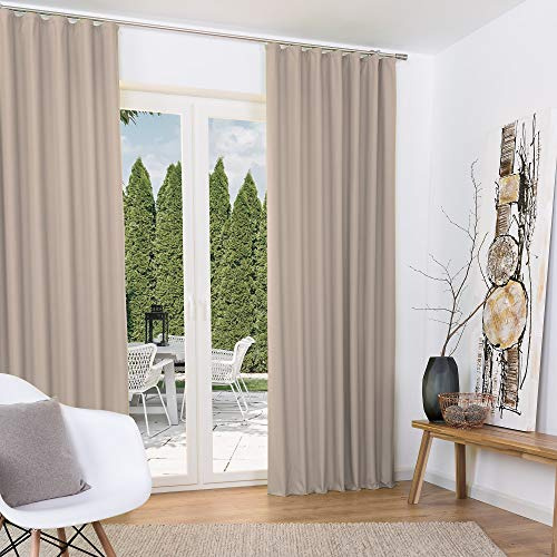 Beautissu 2er Set Thermovorhang Gardine Kräuselband isolierend verdunkelnd | 140x245cm Sand Kälte- & Hitzeschutz Universalband Vorhang für Wohnzimmer Schlafzimmer Thermogardine Ösen Amelie TK
