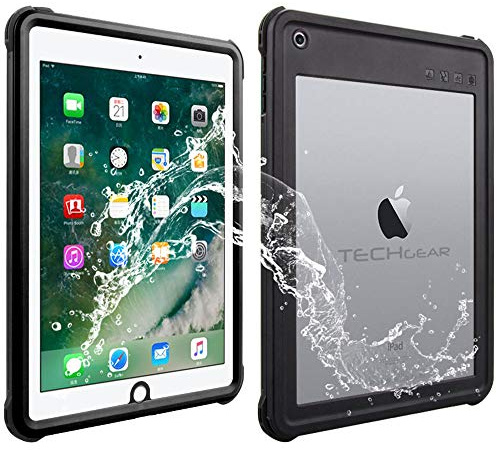 TECHGEAR wasserdichte Hülle für iPad 9,7 2018/2017 [6. 5. Generation] (Poseidon Case) Schlanke Robuste Rüstung Stoßfest, Wasserdicht Hülle mit eingebauter Displayschutzfolie + Ständer & Umhängeband