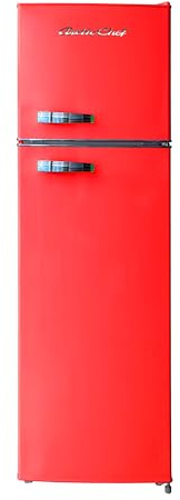 RCA RFR1055, Retro Apartment Size Refrigerator with Top Freezer - 2 Door Fridge with 10 Cu Ft of Storage (RED)
