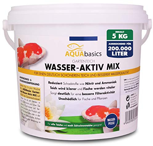 AQUAbasics Gartenteich Wasser-Aktiv Mix für eine bessere Wasserqualität, Gute Wasserwerte und klares Wasser - Reduziert Schadstoffe wie Nitrit und Ammoniak, Größe:5 kg