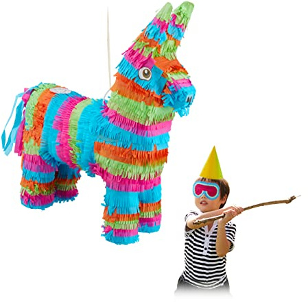 Relaxdays Piñata Burro, Piñata Animales para Rellenar, Niños, Cumpleaños, Fiestas, Celebraciones, Colgante para Golpear