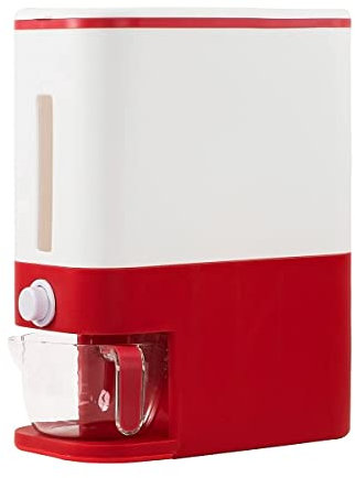 BBG Distributeur de riz 10,2 kg, grand récipient hermétique avec couvercle, récipient de stockage de riz avec cylindre doseur, distributeur de céréales, distributeur de nourriture domestique (rouge)