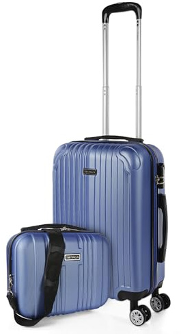 ITACA - Resväska Set Med 4 Hjul ABS Trolley Hjul Utdragbar Robust Och Lättvikt Handtag Handtag Hänglås Liten Lågkostnadshytt, Medium Och Stor Och Necessär. T71500, Safirblå, 55 Cm + 35 Cm