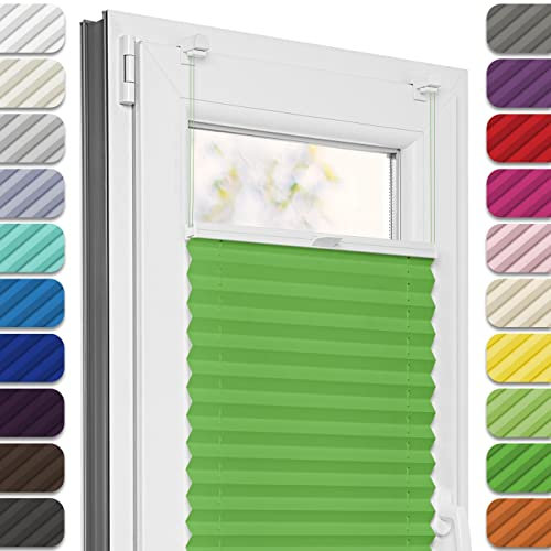 Estika Plissee ohne Bohren, Premium Klemmfix - 70cm Breite x 200cm Höhe - Grün - Metal Plisseehalter ohne Bohren, Modern Sichtschutz für Fenster, Jalousien Fenster für innen