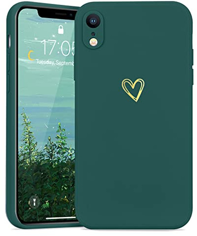 Lafunda Handyhülle Kompatibel mit iPhone Xr Mädchen Hülle | Ultra Dünn Silikonhülle süß Liebesherz Schutzhülle stoßfest Case Bumper Back Cover mit Fallschutz für iPhone Xr Dunkelgrün