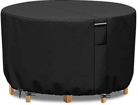 RICHIE Gartentischabdeckungen Rund Mit Lüftungsschlitzen, 600D Oxford Gewebe 190x80cm Runde Patio Set Tischabdeckung, Gartenmöbel Set Abdeckung Wasserdicht, Winddicht, Anti-UV, Schwarz