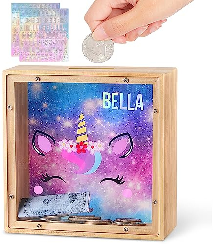 MHJY Spardose Kinder Sparschwein Jungen Mädchen Dinosaurier Sparbüchse Acryl- Sparkasse mit Personalisierten Buchstaben