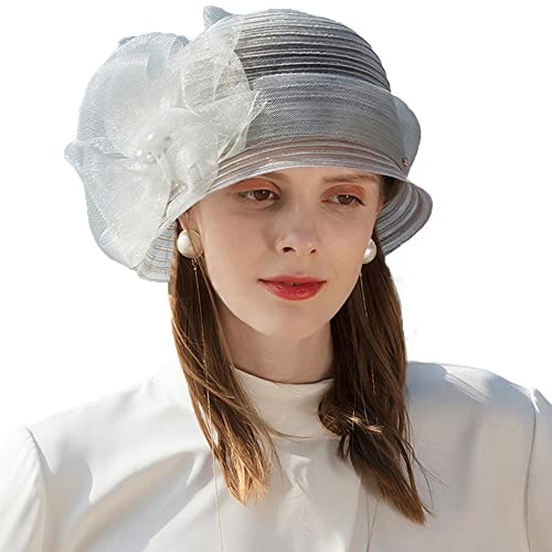 Women Kentucky Fascinators Hat with Flower Veil Pearl Rhinestone Wedding Tea Party Cloche Hats Cocktail Fedoras Derby Cap