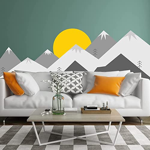 Wandtattoo mit Bergen – Vinyl-Aufkleber für Kinderzimmer, Baby, Kinderzimmer, Jungenzimmer, riesiges Reise-Wandbild, Dekoration, Tapeten-Thema, 120 x 40 cm