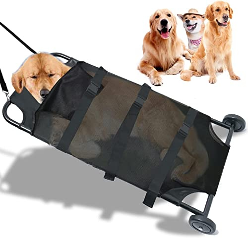Brancard de transport pour animaux Brancard d'urgence pour chiens 45x22 pouces Brancard de transport pour animaux de compagnie Capacité de poids maximale de 220 livres avec roues silencieuses.