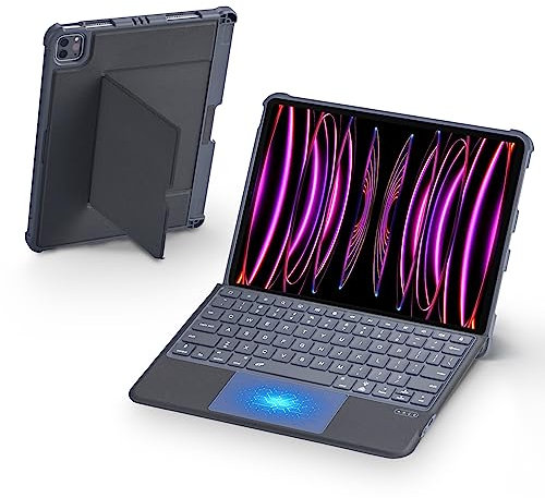 HUOBAO iPad Pro 12,9 Hülle mit Tastatur, Magnetische Abnehmbare iPad Pro Tastaturhülle 12,9 Zoll (6./5./4./3. Generation) mit 7-Farben-Hintergrundbeleuchtung, Trackpad und Stifthalter, QWERTY