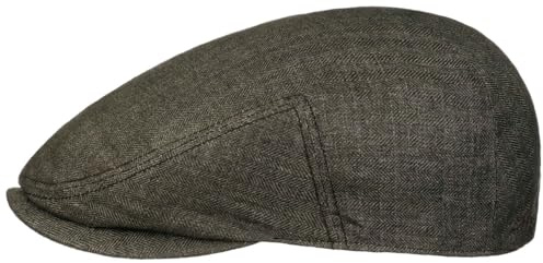 Stetson Woodfield Linen Flat Cap Leinenmütze Herren Schirmmütze mit UV-Schutz Herringbone Frühjahr Sommer dunkeloliv 63 cm