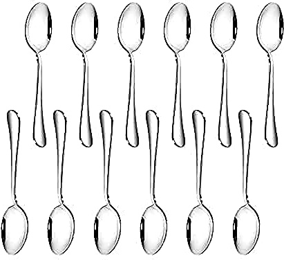 Latte Spoons Set of 12 Stainless Steel 5.7x1.38in Metal Latte Spoons Set Oval Cafe Spoon Ideal for Turkish Espresso Hot Chocolate Coco Drinking Dessert Cake & Ice Cream Sundae (#4)