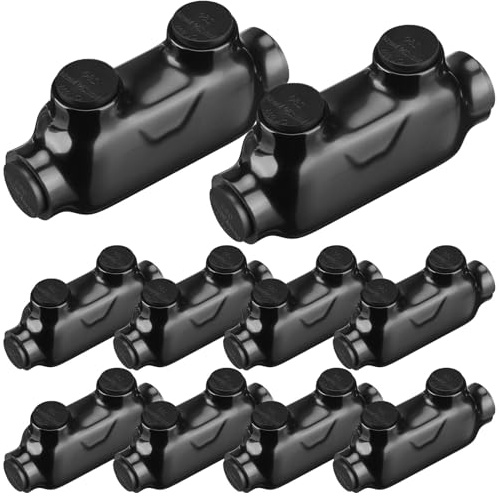 Copkim 10 Pcs Multi Cable Connectors, Black Vinyl Coated Wire Insulated Splicers with 2 Ports Inline and Dual Sided Entry, Dual Rated for Copper Aluminum (250MCM-6AWG)