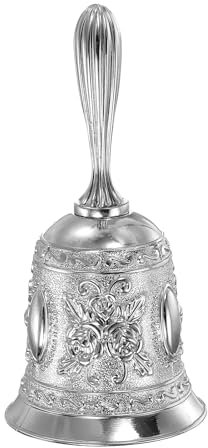 PATIKIL Campana a Mano 1 Pezzo Campanello da Tavola Vintage in Metallo Intagliato per Servizio di Cena Chiesa Matrimonio Natale, Argento