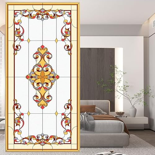 Milchglas-Buntglas-Muster Sichtschutz-Fensterfolie Hitzekontrolle Anti-UV-Blockierung Glasaufkleber klebstofffrei statisch haftend Heimdekoration B59,9 x H119,9cm