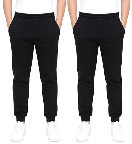 KHIM Jogging Trouser Tracksuit Bottom Pant Kids Unisex Girls Boys Activewear (UK, Age, 5 Years, 6 Years, Regular, Black 2 Pack)