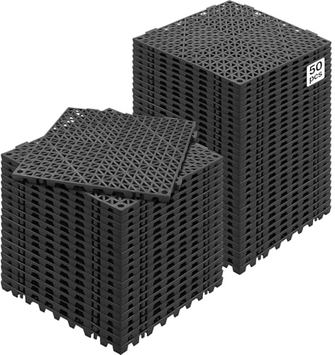 VEVOR Interlocking Tile 50PCS Black, Drainage Tiles 12 x 12 Splicing, Soft PVC Interlocking Drainage Floor Tiles, Non-Slip Drainage Holes for Restroom, Bathroom, Kitchen, Pool, Wet Areas