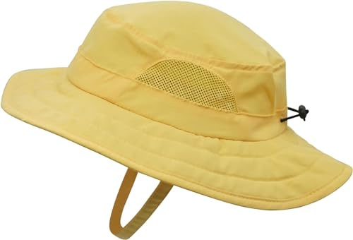 Magracy barn-äventyr-nät-solhatt brett brätte UPF 50+ strandhatt justerbar, GUL, one size