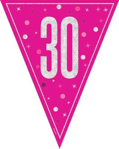 Unique 82008 Wimpelkette „Happy 30th Birthday“ – 2,74 m – Glitz Rosa Geburtstagsparty (1 Stück), Multicolour