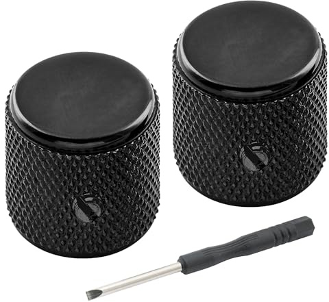 Musiclily Pro 1/4 Zoll Dome Potiknöpfe Flache Schraubbar Schwarz 2er Set | Universell, Aluminium,für Fender Mexico Player Tele E-Gitarre