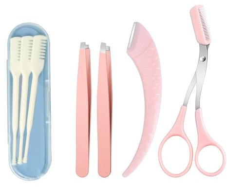 Hayaww 7 in one Eyebrow Trimmer Scissor,Augenbrauenschere,Augenbrauen Trimmer Schere,Pinzetten-Set, Nasenhaartrimmer, Nasenhaar Rasierer, Hilfs-Augenbrauenkamm,Beauty Tool für Männer Frauen
