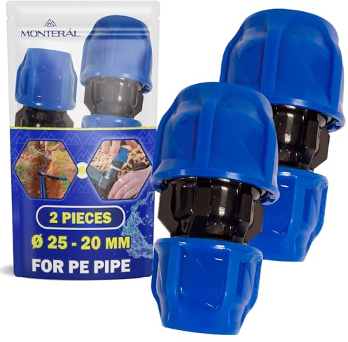 2 Pezzi Raccordo Riduzione Ø25mmx20mm in Polipropilene PP Manicotto | per il Collegamento di Tubo Polietilene PE - MONTERAL