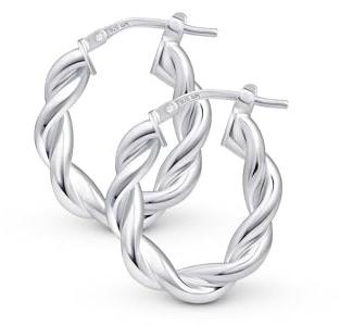 Amberta 925 Sterling Silver Twistade Creoler för Kvinnor: Ovala Tvinnade Creoler 18 mm