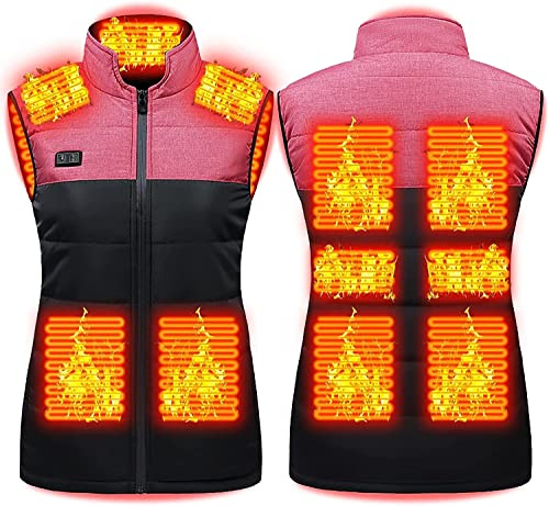 KHBTFNB Gilet Chauffant pour Hommes Femmes, 11 Zones de Chauffage USB Électrique Veste Chauffante, Gilet Chauffant avec 3 Niveaux de Chauffage, pour Extérieur Équitation Ski Randonnée(Pink,XS)