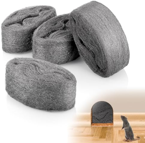 Kssvzz 20M Laine d'Acier n° 000, 4 Pièces Paille de Fer Anti-Souris pour Nettoyage Polissage Murs Trous Entretien et Finition du Bois, Verre