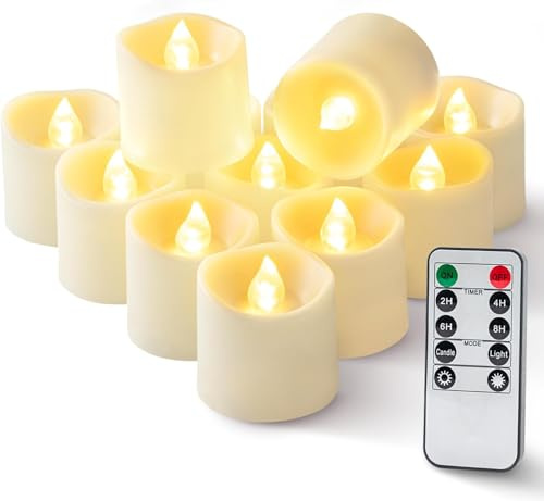 Homemory Große Teelichter,Fernbedienung, warmweißes Licht,Wachshülle,12er | 400+ Std,2/4/6/8 Std Timer, LED Electric Kerzen,dimmbar Weihnachten,Hochzeiten,Wohnen Dekor, Battey enthalte
