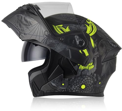 Oubaiya Casco de Motocicleta de Cara Completa, Solapa, Casco de Motocicleta Modular con Doble Visera, Aprobado por la ECE, para Hombres y Mujeres Adultos (Negro, XXL)