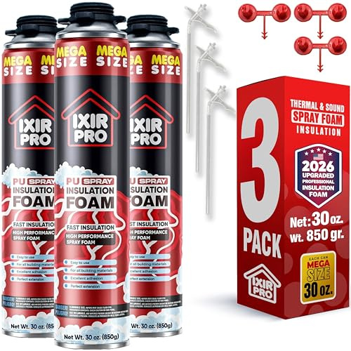 Spray Foam Insulation Can (3 x 30 oz. / 850 g, 69 Board ft/sq.ft) Expanding Sealant, Mega Size Closed Cell Spray Foam Insulation, High Density, Walls Ceiling Windows Doors